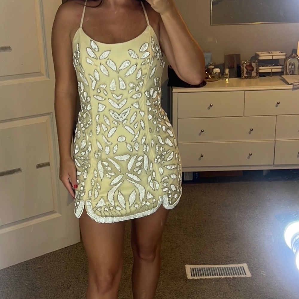 NBD Dress white and tan